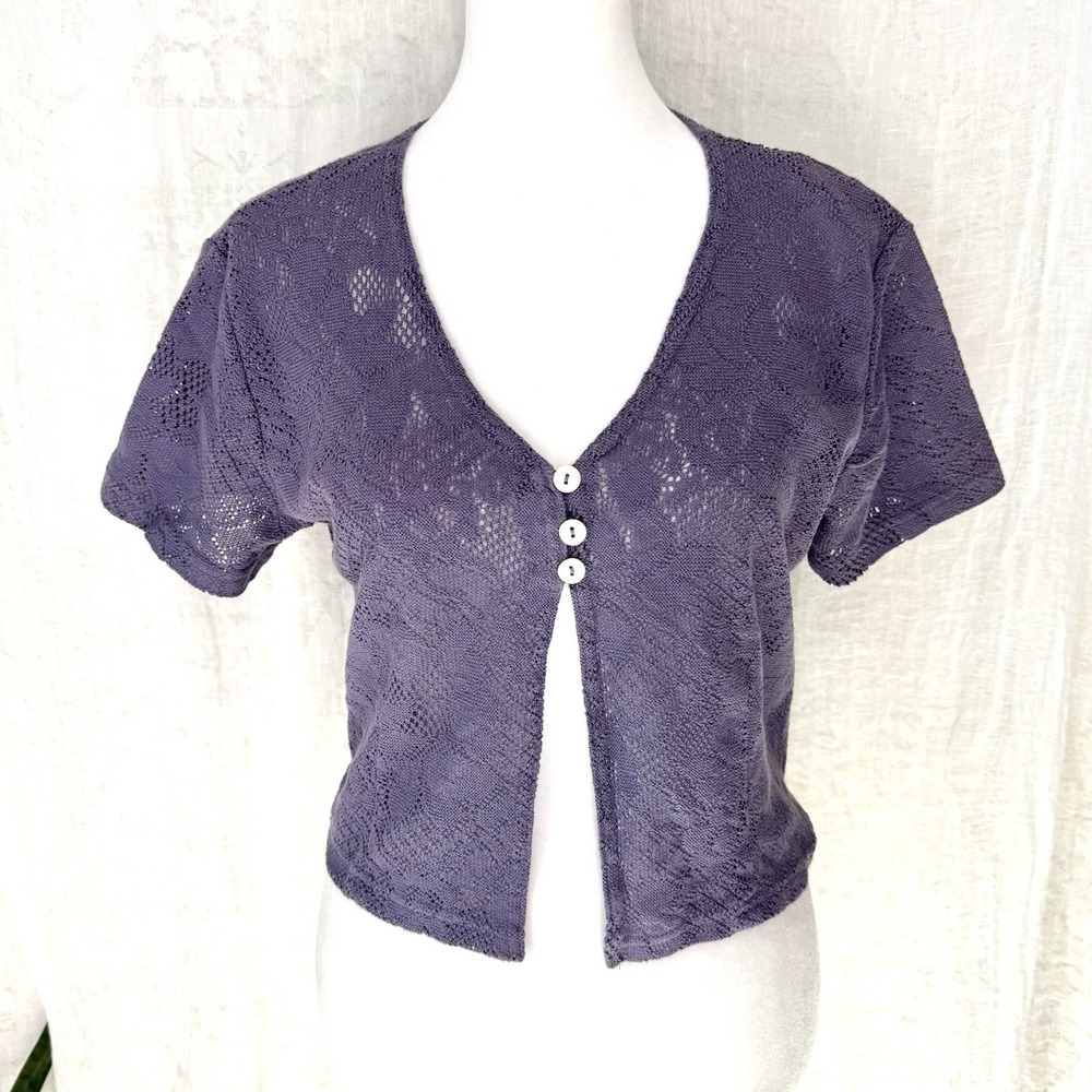 Y2K Crochet Lace Cardigan Top S Boho Fairy Grunge Whimsigoth Shrug Layering